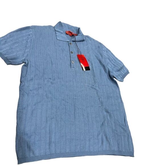 REVOLVE HUGO BOSS Vintage Knit Light Blue Polo Collared Shirt - Picture 4 of 12